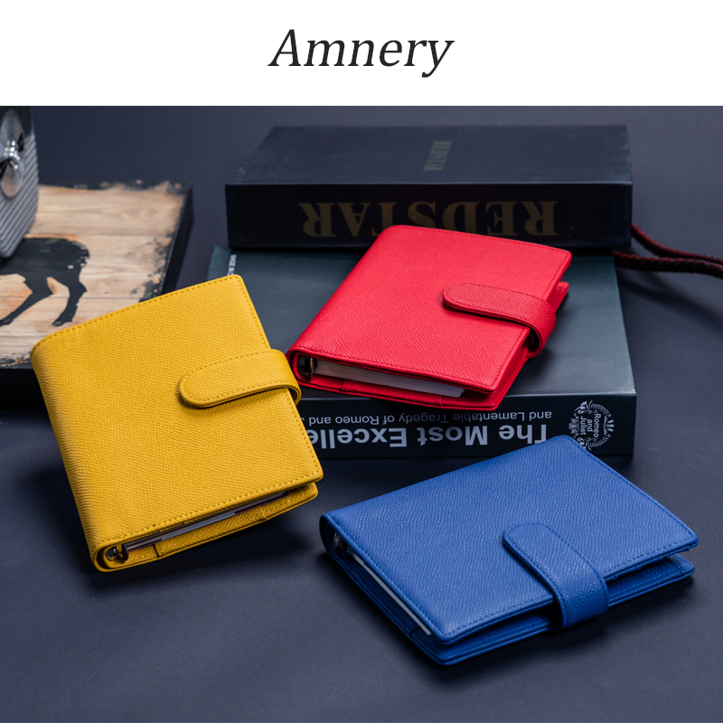 Amnery-가죽 노트북 커버 A7 포켓, 6 라운드 링 바인더 저널 리필 가능, 포켓 필러 용지
